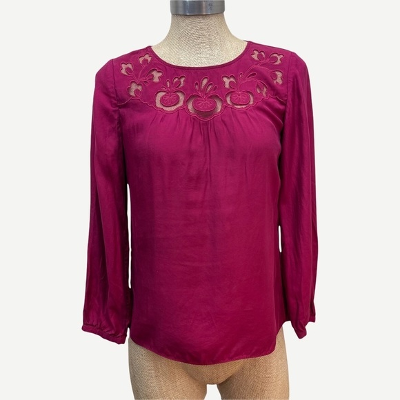 Boden Magenta Mesh Cutout Silk‎ Blend Top 4 - Picture 1 of 6